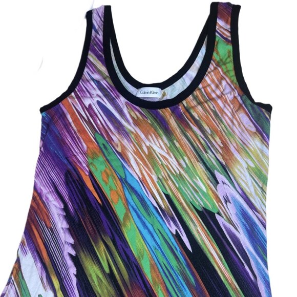 Calvin Klein Maxi Dress Multicolor Watercolor Stretch Jersey Size 8 - Picture 5 of 7